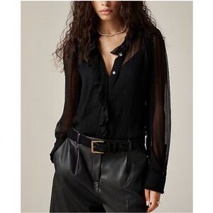 J. CREW Black Ruffle button-up shirt in crinkle chiffon CF436